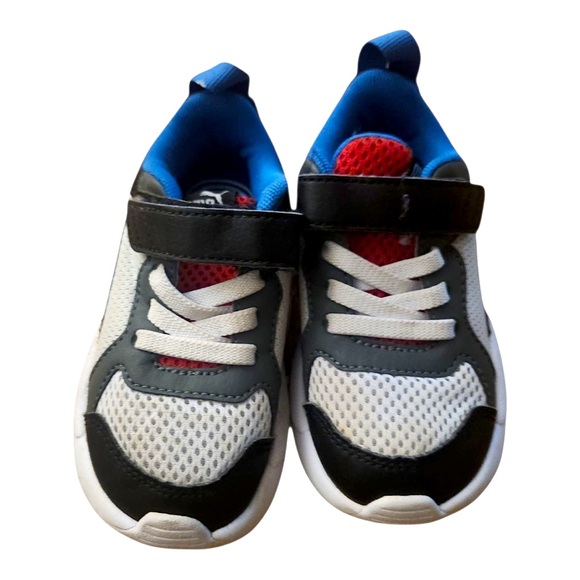 Kids Puma Sneakers with Velcro Strap - Black, White, and Blue - Picture 1 of 4